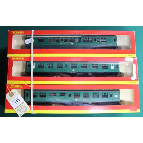 113 - 6 Hornby '00' gauge Passenger Coaches. All in BR Southern Region green livery. 2 Buffet cars, 3 Comp... 