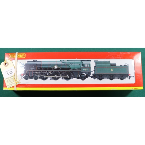 153 - A Hornby '00' gauge rebuilt Merchant Navy class 4-6-2 Tender Locomotive 'Brocklebank Line' RN 35025 ... 