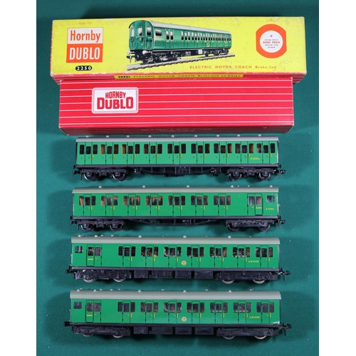 176 - 4x Hornby Dublo Southern Railway/BR suburban EMU cars for 2-rail running. 2x powered driving cars S6... 