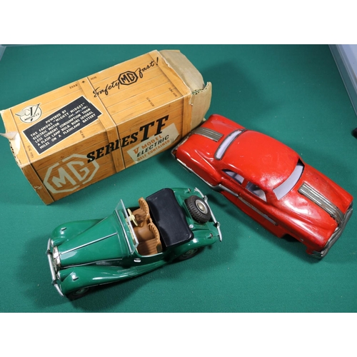 246 - 3x 1960s 1:18 scale cars. A Victory Industries MG TF battery operated car in green. Boxed, some dama... 