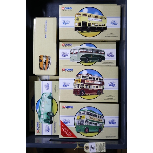 297 - 20x Corgi buses and coaches. Including; Sunbeam Utility Trolleybus, Maidstone. Burlingham Seagull, K... 