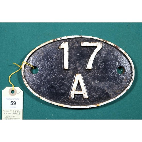 59 - Locomotive shedplate 17A Derby 1950-1963. Cast iron plate in good, believed to be unrestored, condit... 