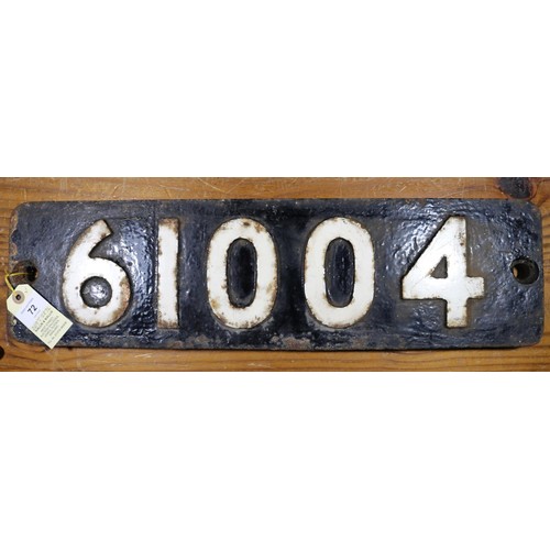 72 - LNER cast iron smoke box number plate for Thompson's Class B1 4-6-0 tender locomotive Oryx 61004. Bu... 