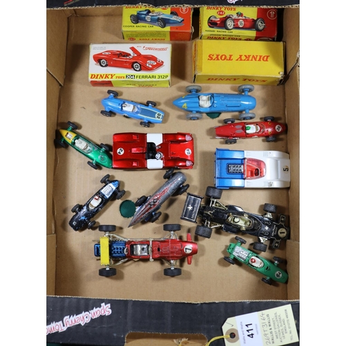 411 - 11x Dinky Toys racing cars. Including 4x boxed cars; Cooper racing car (240). Ferrari 312P (312P). F... 