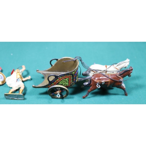 451 - 2 Chariots by Taylor & Barrett and Johillco. A Roman style 2 wheel racing chariot in brown with gree... 