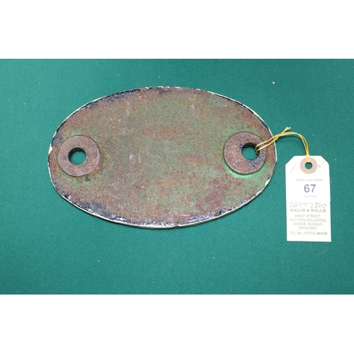 67 - Locomotive shedplate 53A Hull Dairycoates 1950-1960. Cast iron plate in good, believed to be unresto... 