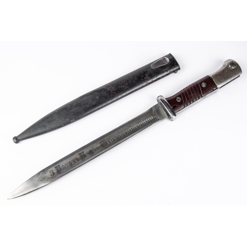 120 - A Third Reich K98 bayonet, by W K C, the blade with later etched panels inscribed 