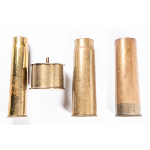 127 - Three WWI brass shell cases: 18pr dated 1914, 13 pr dated 1917, and 6 pr dated 1917, GC (the last li... 