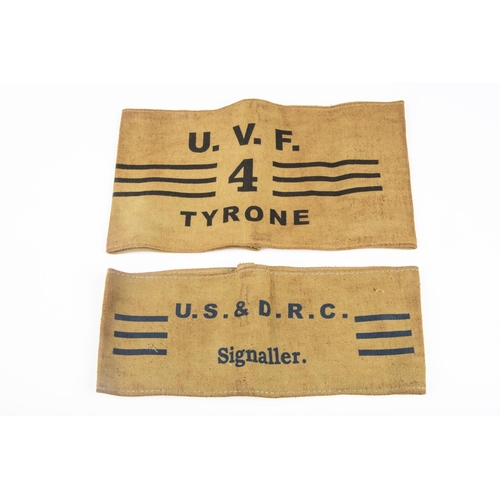 139 - A U.V.F. printed khaki arm band, stamped 