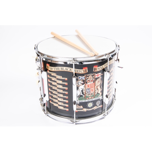 154 - A Black Watch Royal Highland Regiment post 1953 side drum, decorated with Royal crest and battle hon... 