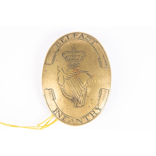 158 - Irish Belfast Infantry Volunteers OR's cross belt plate, c 1796, engraved Georgian crown over Irish ... 