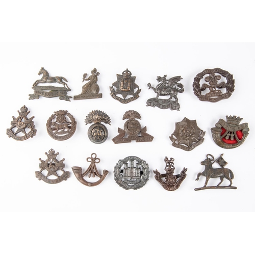 202 - 16 Infantry officers' bronze cap badges, all with prong fittings, including post 1920 Queens, Royal ... 