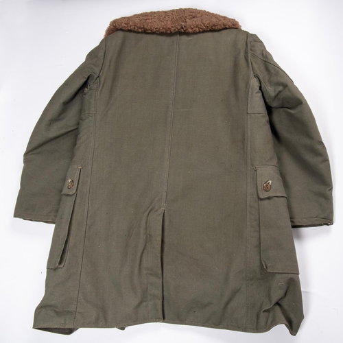 232 - A post WWII Swedish Army heavy winter coat, with sheepskin lining, VGC £30-35