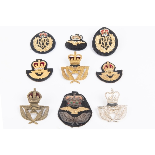 254 - A selection of WWII-1980 RAF cap badges: Warrant Officers (3), Officer beret (3), Officer QC, enlist... 