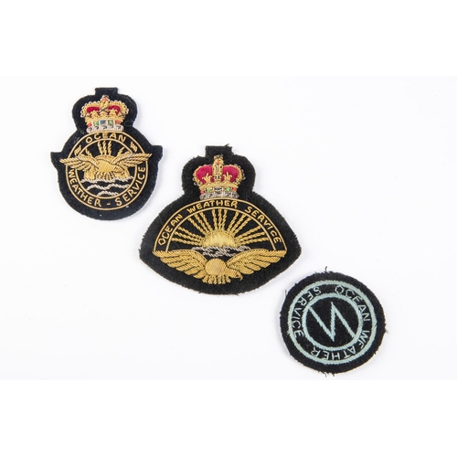 281 - 3 scarce Ocean Weather Service badges: 2 bullion cap badges, 1 cloth badge (3). £120-150