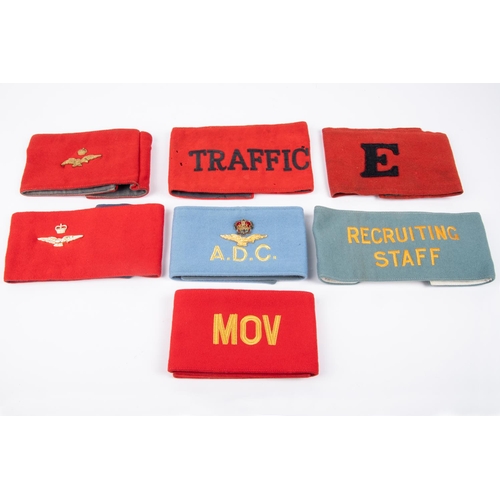 306 - A good selection of RAF related arm bands, including MOV, WWII Embarkation Officer, Traffic Control,... 