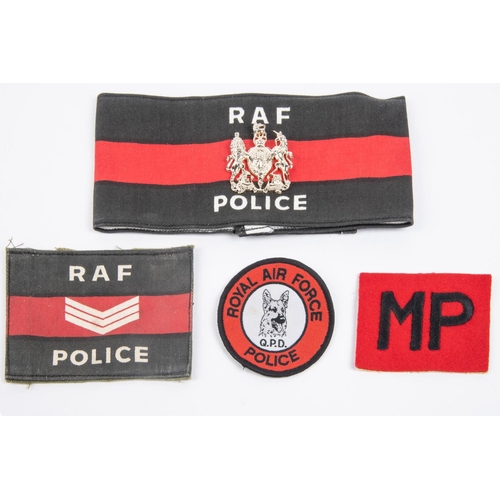 309 - RAF Police armbands, various ranks, printed, embroidered including early RAF SP, (some cut) 13' plus... 