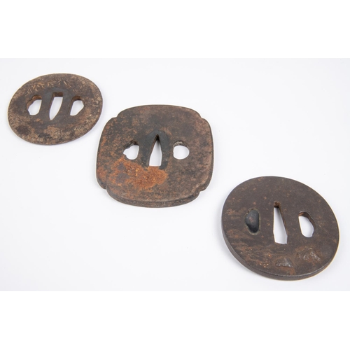 32 - 3 iron tsuba: 1 katana, 2 wakizashi, GC £40-60