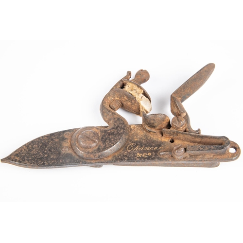 342 - A late 18th century detached lock from a flintlock gun, plate 5¾