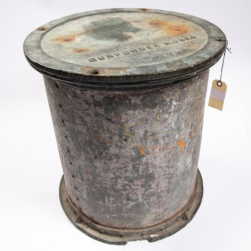 346 - An interesting 19th century container from a Gunpowder Works, height 17½