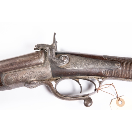 363 - A DB 12 bore pin fire underlever shotgun, by Burrow of Preston, 46½