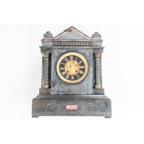 5 - A 19th Century Slate mantle clock. A better example with 2-train movement striking on a gong and exp... 