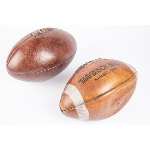 50 - A brown leather vintage rugby ball; also an American Football marked 