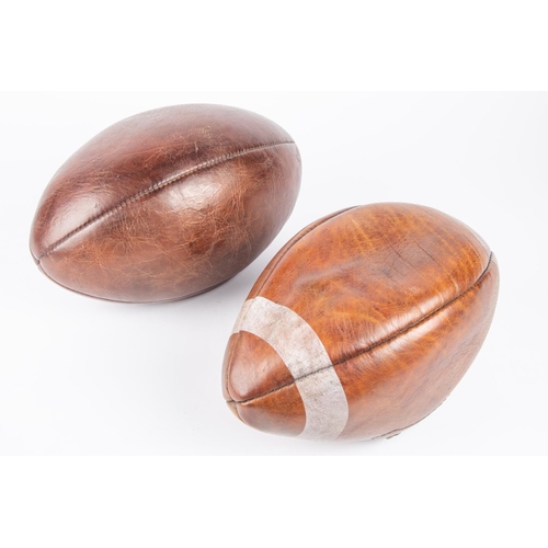 50 - A brown leather vintage rugby ball; also an American Football marked 