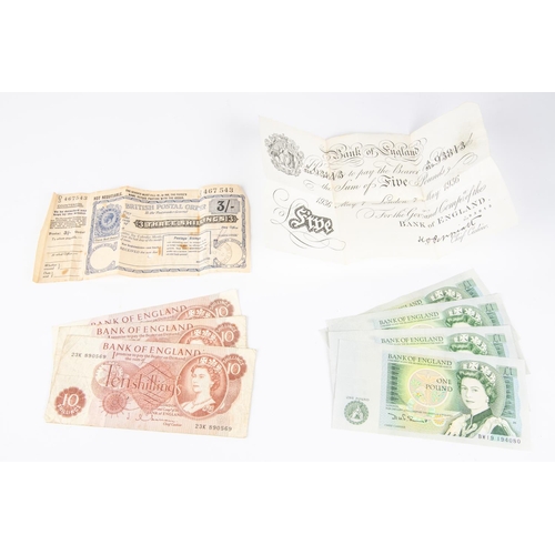 78 - Bank of England notes: White £5, 7th May 1936, Peppiatt signature, GC, folded into 6, some scuffing ... 