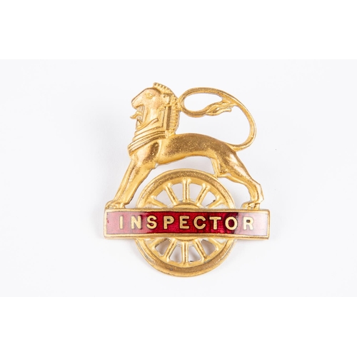 25 - British Railways (Midland Region) INSPECTOR cap badge. Brass and red enamel lion over wheel, with 2 ... 