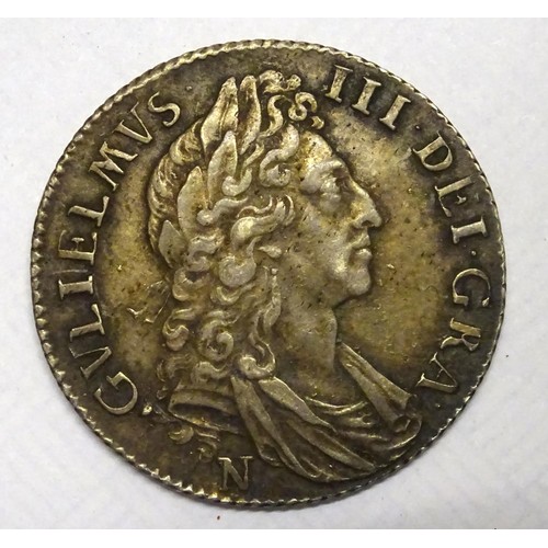 76 - William III AR Shilling, 1697 N (Norwich Mint) third bust variety, a pleasing VF. £140-180