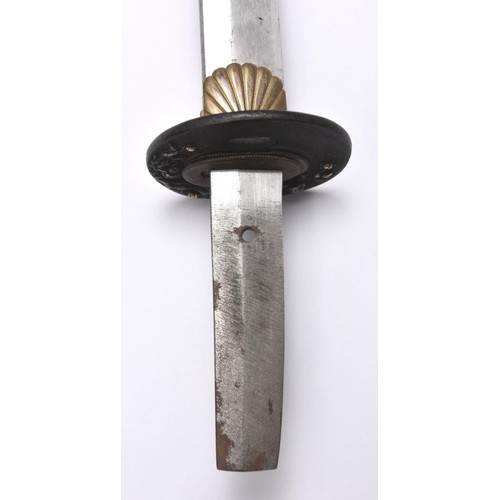 460 - A nicely mounted short wakizashi with o-suriage unsigned blade 31.4cms, some chips and edge nicks. S... 