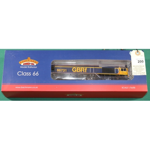 200 - A Bachmann 'OO' gauge Class 66 Co-Co Diesel Locomotive, RN 66731. In GBRf dark blue and yellow liver... 