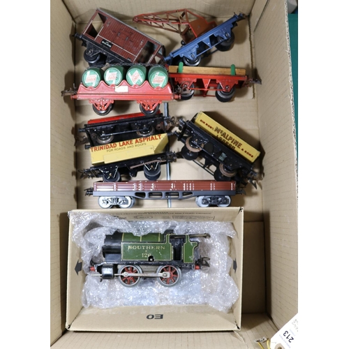 213 - 9x Hornby Series O gauge items. No.101 SR 0-4-0T locomotive, E126, in lined green livery. Together w... 