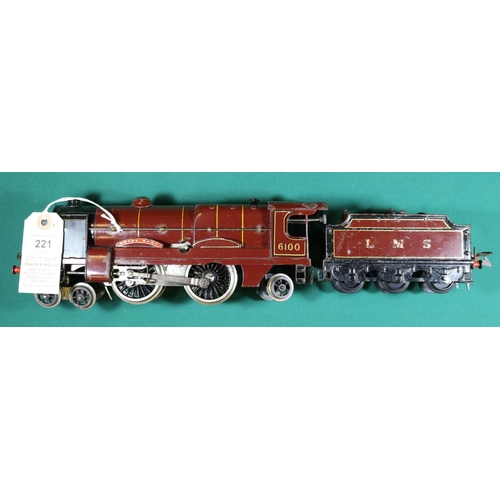 221 - A Hornby Series O gauge No.3 clockwork LMS Royal Scot 4-4-2 tender locomotive, 6100, in lined maroon... 