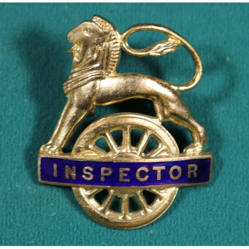 23 - British Railways (Eastern Region) INSPECTOR cap badge. Brass and blue enamel lion over wheel, with 2... 