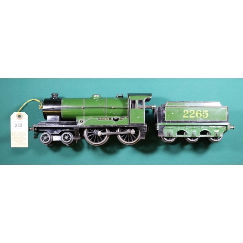 232 - A Bassett Lowke O gauge 4-4-0 clockwork tinplate tender locomotive. Princess Elizabeth 2265, in line... 