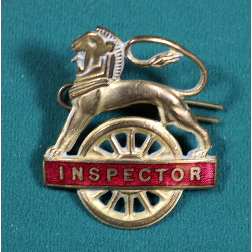24 - British Railways (Midland Region) INSPECTOR cap badge. Brass and red enamel lion over wheel, with 2 ... 