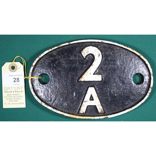 28 - Locomotive shedplate 2A Rugby 1948-1963, with sub-sheds Market Harborough to 1955, Seaton to 1960. C... 