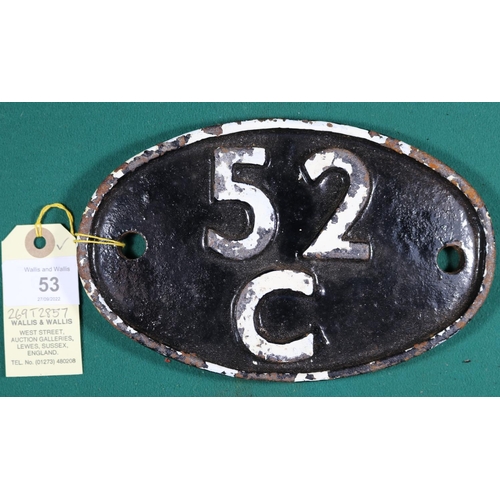 53 - Locomotive shedplate 52C Blaydon 1950-1965 with sub-sheds Alston (to 1959), Hexham (to 1959), Reedsm... 