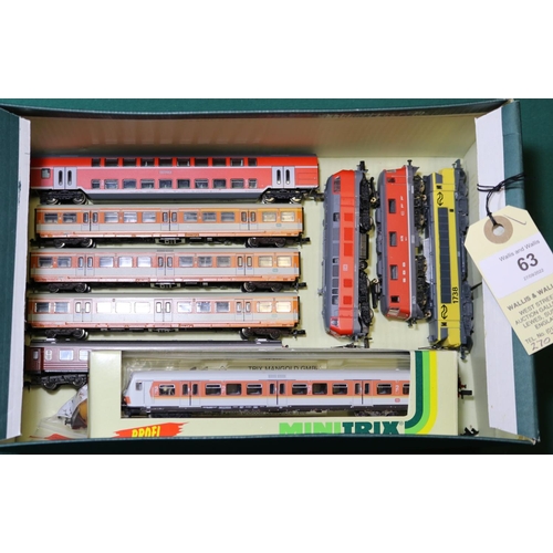 63 - A quantity of unboxed 'N' gauge Locomotives and  Rolling Stock by Fleischmann, Trix etc. 4 Continent... 