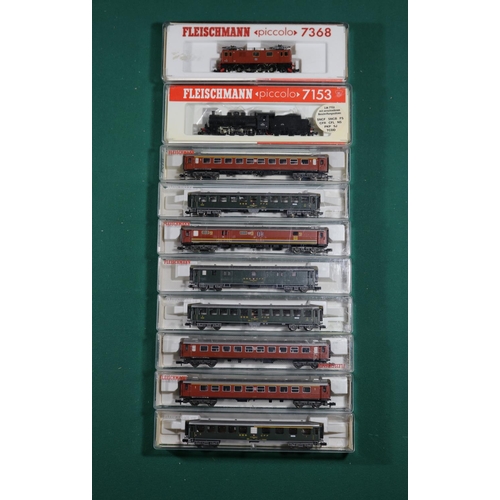 66 - A quantity of Fleischmann 'N' gauge Locomotives and Rolling Stock. An SNCF 0-8-0 Tender Locomotive R... 