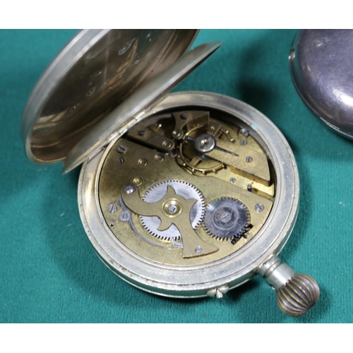 7 - 2x pocket watches and a stopwatch. A silver key wound pocket watch with London hallmark, date mark f... 