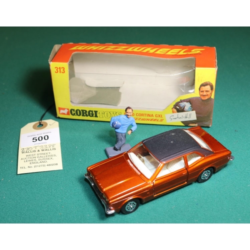 500 - 5x Corgi Toys. A Whizzwheels Ford Cortina GXL (313) with Graham Hill figure. Dolphin 20 Cruiser on W... 