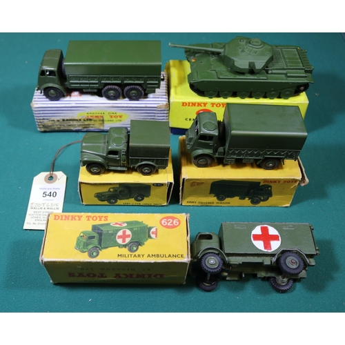 540 - 5x Dinky Toys Military vehicles. 10-ton Army Truck (622). Army Covered Wagon (623). Military Ambulan... 