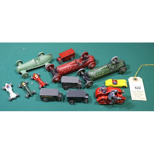 622 - Quantity of various makes including a Modern Products racing car in green with green metal wheels an... 