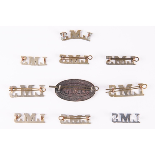 12 - 10x LMS Railway chrome shoulder/collar titles and cap badges. GC-VGC. £40-60