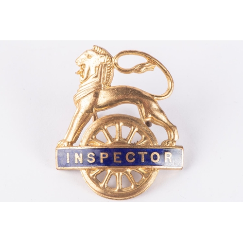 23 - British Railways (Eastern Region) INSPECTOR cap badge. Brass and blue enamel lion over wheel, with 2... 