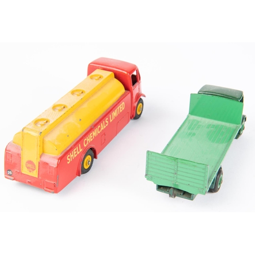 564 - 2 Dinky Toys. Guy Flat Truck with Tailboard (513). Dark green chassis cab with light green body and ... 