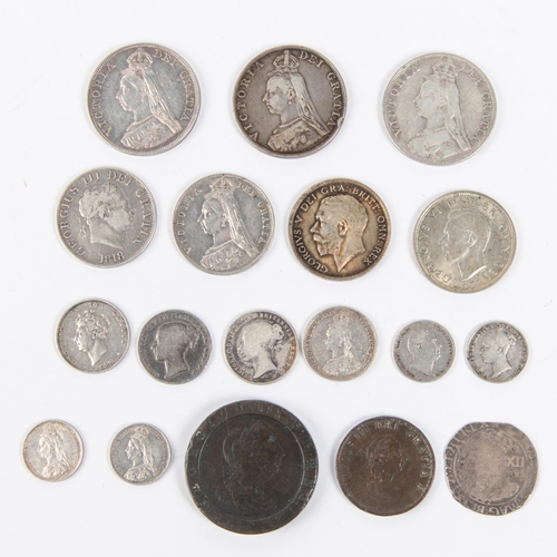 121 - A small collection of GB AR and AE coins including: Double Florins (3): 1887 (2) GF/NVF with edge kn... 